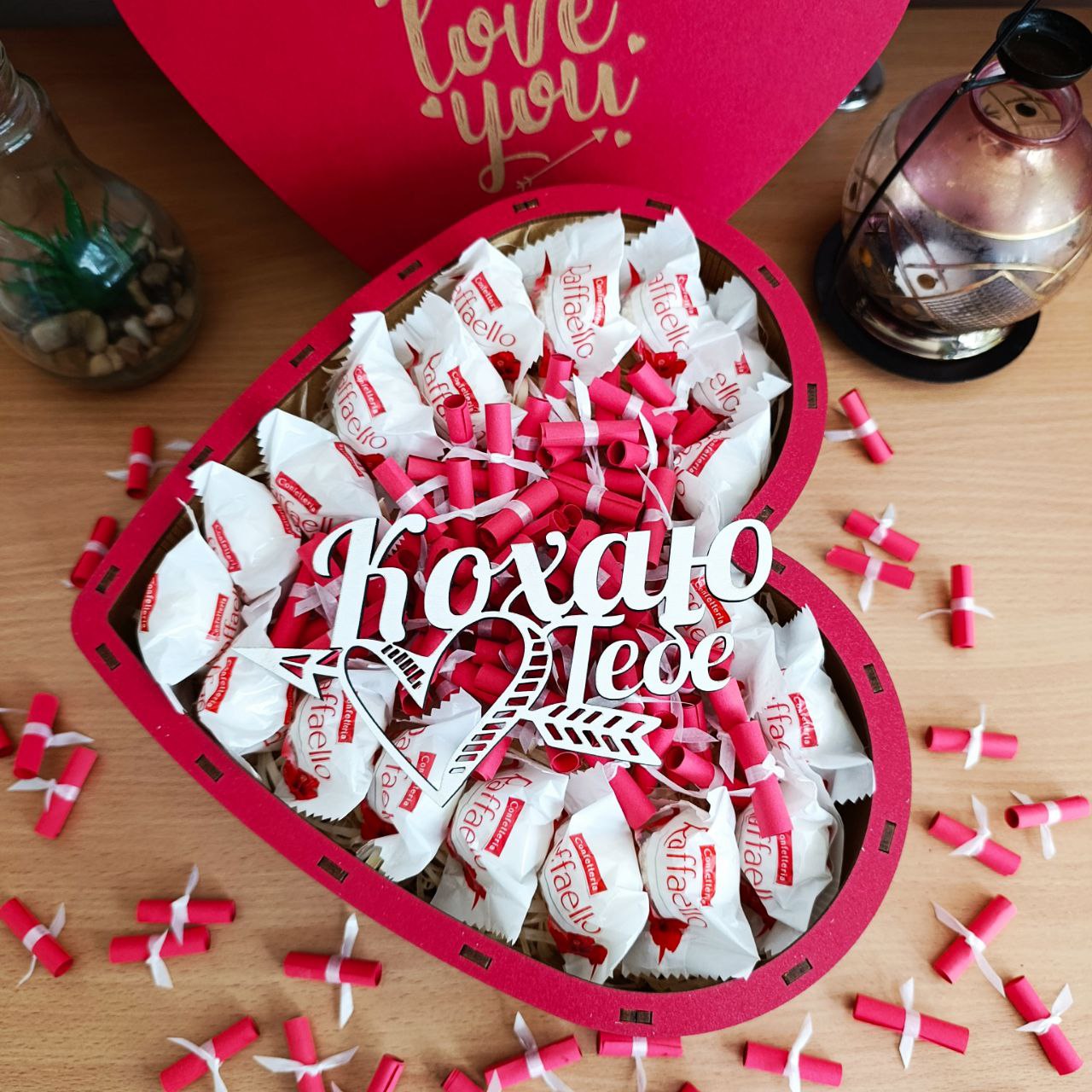 Подарунковий бокс з цукерками Raffaello та 101 причиною чому я тебе кохаю для дівчини на свято день закоханих 8 березня (ar303) - Зображення 3